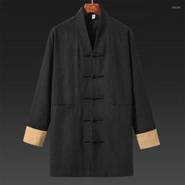 Men's Jackets Plus Chinese Size Medium Long Coat Traditional Loose Tang Suit Ethnic Style Cotton Linen Hanfu Men Clothing