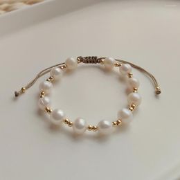 Strand Natural Freshwater Pearl Bracelets Gold Color Copper Beaded Bracelet For Women Gift Adjustable Rope Pulseras Jewelry Supplier