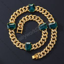 Ny Bling Iced Out Cuban Link Chain Green Pendant Gold Necklace For Womenmen Fashion Choker Hip Hop Jewelry Men lyxig gåva