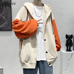 Men's Jackets Men Patchwork Handsome Casual Baggy Hooded Clothing Streetwear Teens Students All-match Ulzznag Japanese Stylish Fashion