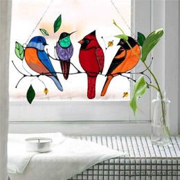 Garden Decorations bird glass wall hanging Colourful bird decoration room accessories home door crafts R230613