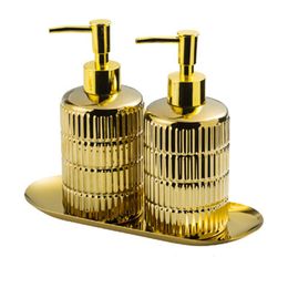 Dispensers Ceramics Shower Gel Bottle with Stainless Steel Storage Tray Gold Ceramic Bathroom Accessories Set Liquid Soap Dispenser