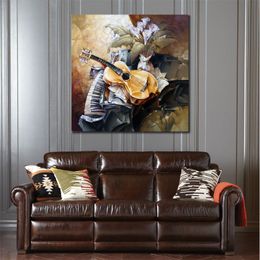 Abstract Canvas Art Guitar Piano Duet Painting Handmade Modern Decor for Entryway