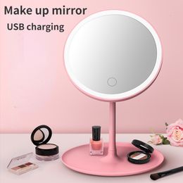 Compact Mirrors Fashion Pink Makeup Mirror Standing Vanity 5X 10X Magnifying Cosmetic with Led Light Desktop White Beauty Table 230613