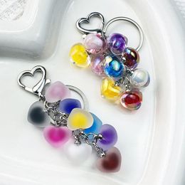 Keychains Colourful Laser Crystal Frosted Love Heart Beaded Keychain For Women Fun Cute Sweet Fashion Aesthetic Y2k Pendant Accessories