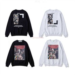 OFFes Style Trendy Fashion Sweater Painted Arrow Crow Stripe Loose Hoodie Men's and Women's T-shirts White Ltpw