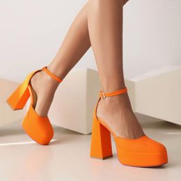 Sandals Summer Sliver Pink Retro Block 12cm High-heeled Ladies Buckle Strap Platform Orange Black Cover Heels Women Shoes Party