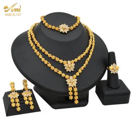 Bröllop smycken set dubai afrikanska smycken set bröllop indiskt halsband för kvinnor armband örhängen ring brud 24k guld pläterade nigerianska smycken 230613