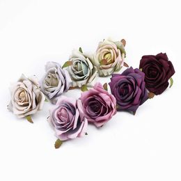 Dried Flowers 6PCS Silk Roses Head for Wedding Home Decor Diy Gifts Box Christmas Garlands Household Products Artificial