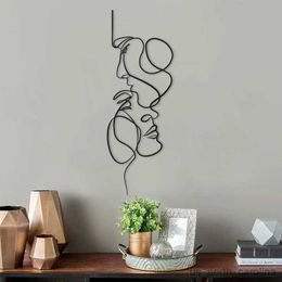 Garden Decorations Nordic Abstract Face Line Art Decorative Wall Hanging Decor Ornaments Iron Woman Silhouette Art Living Room Home Decor R230613