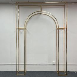 Party Decoration Shiny Gold Wedding Arch Frame Backdrop Stand Flower Plated Cuboid Background Props