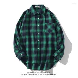 Men's Casual Shirts Men Clothing 2023 Oversized Button Up Shirt Front Short Back Long Men's Autumn Trendy Brand Style Sleeve Plaid