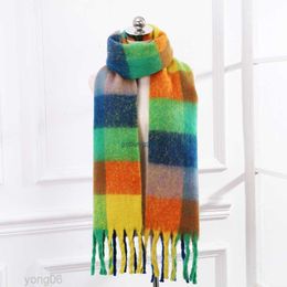 Scarves New Autumn and Winter British Plaid Mohair Scarf Hoop Yarn Coloured Women's Warm Tassel Shawl5FPO