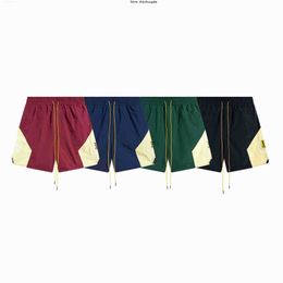 RHUDE Men Breathable Beach Shorts Best Quality Leathe Embroidery Rhude Shorts Multiple Pockets Breeches Mesh Shorts