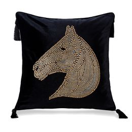 Chair Covers Beaded Horse Head Cushion Cover Velvet Pillow Case with Tassels 45x45cm Sofa Decoractive Fashion Home Decor funda cojin 31 230613