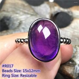 Cluster Rings Natural Purple Amethyst Ring Adjustable For Woman Man Jewellery Health Luck Wealth Oval Crystal Quartz Beads Silver Stone