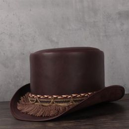 Women Men Leather Top Hat Lady Flat Fedoras Hat Magician Tassel Cosplay Party Caps Dropshiping 3Size 13CM Top244t