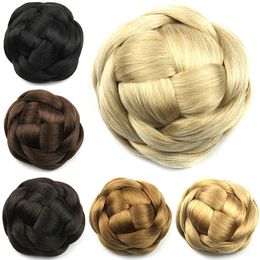 Chignons Soowee 6 Colors Synthetic Hair Clip In Braided Chignon Knitted Hair Bun Donut Roller Hairpieces Hair Accessories for Women 230613