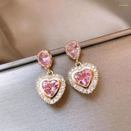 Stud Earrings 2023 Arrival Korean Version Of Sweet Pink Crystal Love For Women Fashion Elegant Jewellery Party Gifts