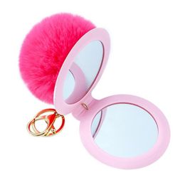 12 Color Cute Puff Ball There Mirror KeyChains KeyChains Kids Women Rings Android KeyChains Car Bag Santa Claus Key Chain Gift1851294t