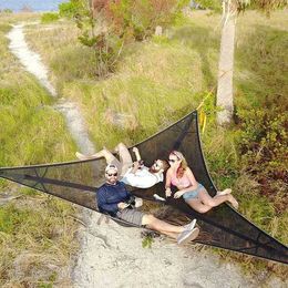 Hammocks Outdoor hanging hammock field camping aerial multi-person portable folding mesh elastic hammock