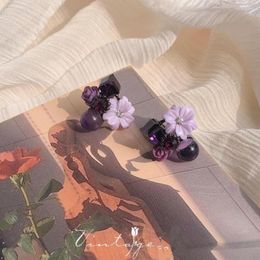 Stud Earrings Rose Flower Wholesale Resin Bouquet Purple Vintage 2023 Valentines Gift Charm Elegant Jewelry For Women