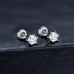 Stud Earrings 0.9CT D Colour VVS1 EX Moissanite Ear S925 Screw Thread Classic Round Cut Crown Earring Lab Diamond Women Jewellery