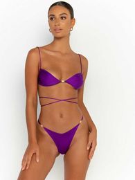 Женские купальники Miyouj Bangage Bikini Set Solid Color Smokewear Женщины сексуальные бикини -треугольные купальные костюмы 2023 Бикини Micro Throong Biquini Z0613