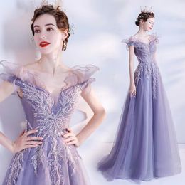 Gorgeous lace purple Evening Dresses Long sequined Appliques Beaded Ruched Women Evening Pageant Prom Gowns Crystal Beading sexy Party Dress cocktail Gowns 2023