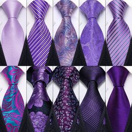 Neck Ties Purple Plaid Men Wedding Tie Silk Necktie For Men Gifts Handkerchief Cufflink Tie Set Barry.Wang Fashion Accessories FA-0457 230613