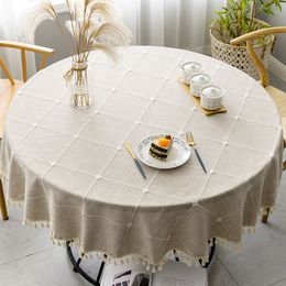 Table Cloth Plaid Cotton Linen Round Tablecloth Wedding el Banquet cover Indoor Dining Room Kitchen Outdoor Decoration 230613