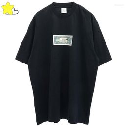 Men's T Shirts High Street Banknote Printing Tee Back Small Embroidered LOGO Vetements Shirt Men Women Cotton Top Black White