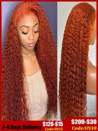 Lace Wigs 34 Inch Ginger Orange 360 Full Lace Front Wigs Deep Curly Human Hair Wigs 13x4 HD Transparent Deep Wave Lace Frontal Wig Z0613