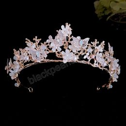 Korean Sweet Cute Crystal Pearl Flower Crown For Women Girls Hair Accessories Elegant Bridal Butterfly Tiaras Headbands