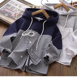 Clothing Sets Boys' Long Sleeve Coat Spring and Autumn Leisure Hooded Top Medium and Large children's Clothing Bottomed Shirt 230612