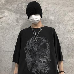 Men's T Shirts Korea Ins Retro Dark Linear Avatar Printing Casual Wild Round Neck Loose Short Sleeve T-shirt Men And Women Tide