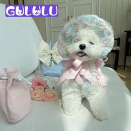 Dresses GULULU Luxury Pet Clothes Rainbow Pink Designer Dog Clothes Sumer Lace Elegant Dress for Small Medium Dogs Puppy Outfit 2022