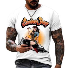 2023 Fashion Handdrawn Barber Shop 3D Printing Casual Loose T-shirt Men's Wear t shirts for men{category}