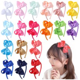 Baby Girls Hair Sticks Ribbon Bow Hairbands Princess Kids Solid Color Boutique Grosgrain Hair Accessories Girl Handmade Bows Headwear