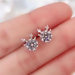 Stud Earrings 925 Sterling Silver Excellent Cut Total 2 Carat D Colour White Moissanite Diamond Test Passed Deer Shaped For Women