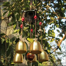 Garden Decorations 1PCS 62cm Copper Bells Pentagon Pavilion Coin Drawing Home Yard Garden Feng Shui Wind Chimes Friend Gift R230613