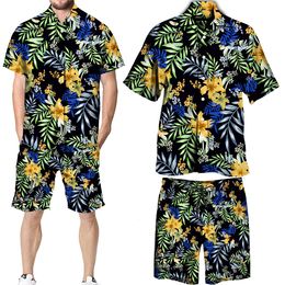 Men's Tracksuits Men Summer Beachwear Fashion Tropical Plants Printed Two Piece Sets Short Sleeve Shirt Shorts Suits Hawaiian Casual Male Outfit 230613