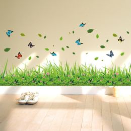 Green Grass Colourful Butterfly Flower Skirting Wall Stickers Living-room Bedroom Bathroom Vinyl Decals Art Home Decoration Mural