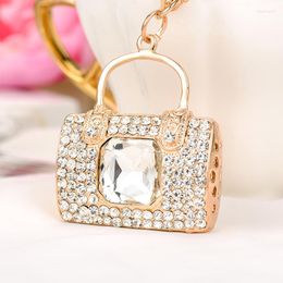 Keychains Fashion Ladies Gold Colour Creative Square Handbag Shape Keyring Big Crystal Stone Keychain White Rhinestone Car Bag Accessories