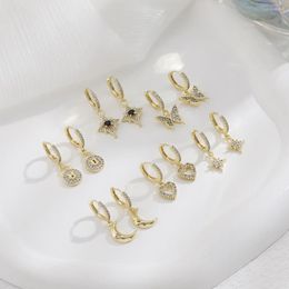 Dangle Earrings Korean Fashion CZ Zircon Buterfly Heart Star Drop For Women 14k Real Gold Plated Party Gift Jewelry Bijoux Femme