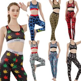 Designer Women Tracksuits Two Pieces Yoga Bra Set Sexy Crop Top Vest Patchwork Shark Camo Printed Fitness Sports Suit