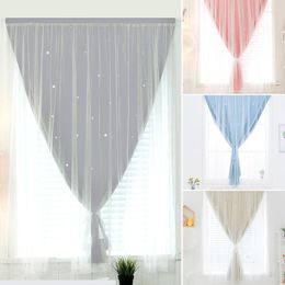 Curtain Punch-Free Double-Layer Curtains For Living Room Bedroom Blackout Decoration Hollow Out Star Shading Drapes