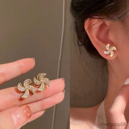Rotatable windmill earrings New fashion women's gifts for luxury rhinestone stud R230613