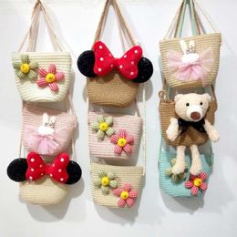 Handbags Lovely Bear Bowknot Children Straw Coin Purse Girls Good Birthday Gift Inclined Shoulder Bag Little Princess zipper 230613