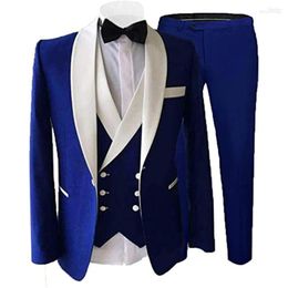 Men's Suits Men's Spring/Autumn Male Royal Blue Men With White Lapel Jacket Double Breasted Vest Pants Slim Fit Formal Wedding Tuxedo